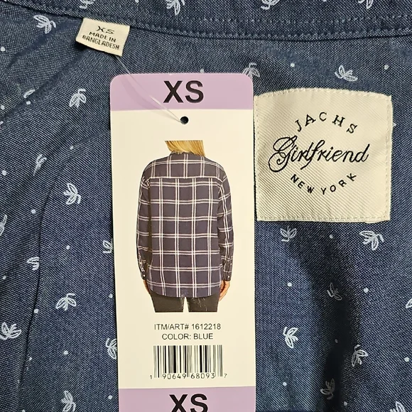 JACHS Girlfriend Blue Plaid Button Down‎ Shirt with Snaps And Pockets - Picture 3 of 6